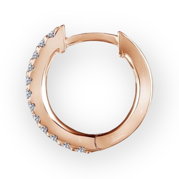 new Lassaire ❤︎ Simulated Diamond Pave Huggies Hoop Earrings ❤︎ Rose Gold Plated - Picture 2 of 16